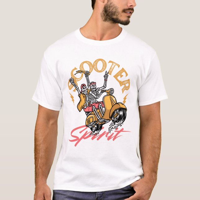 T-shirt Esprit Scooter – Design de cavalier squelette rétr (Devant)