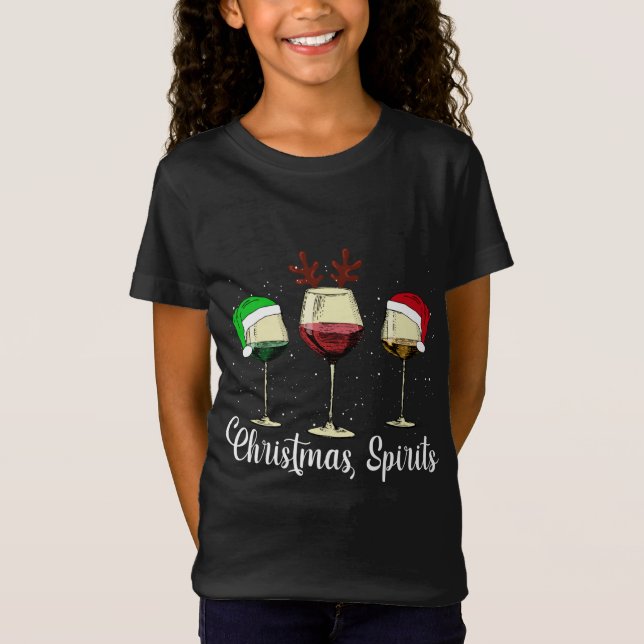T-Shirt Esprits De Noël Drôle Lunettes De Vin Noël Pajam (Devant)