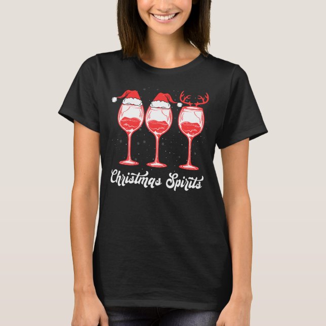 T-shirt Esprits De Noël Lunettes De Vin Vacances (Devant)