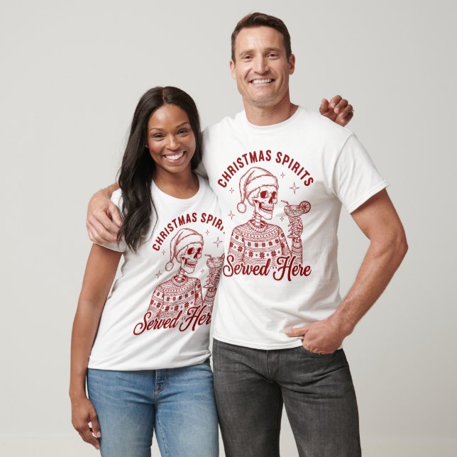 T-shirt Esprits de Noël servis ici Skeleton Santa (Unisexe)