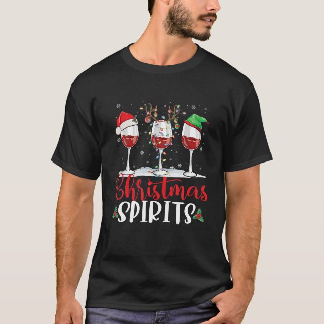 T-shirt Esprits De Noël Verre De Vin Père Noël Reindeer El (Devant)
