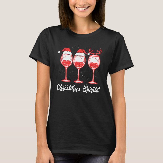 T-shirt Esprits de Noël Verres de vin Fêtes (Devant)