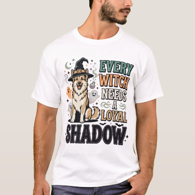 T-shirt Esprits de sorcière de chien d'Halloween (Devant)