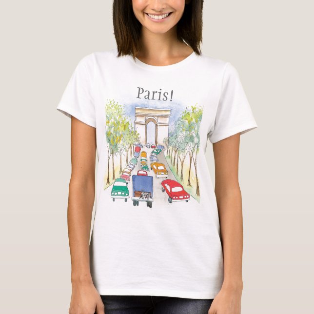 T-shirt Esquisse d'aquarelle Whimsical Arc de Triomphe (Devant)