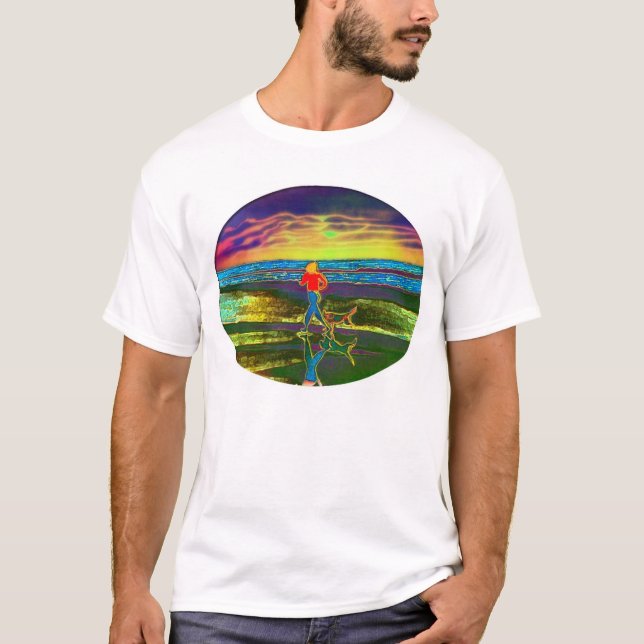 T-shirt Essai de coucher du soleil avec un chien… (Devant)