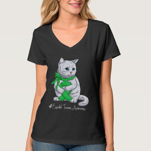 T-shirt Essential Tremor Awareness Month Green Ribbon Cat (Devant)