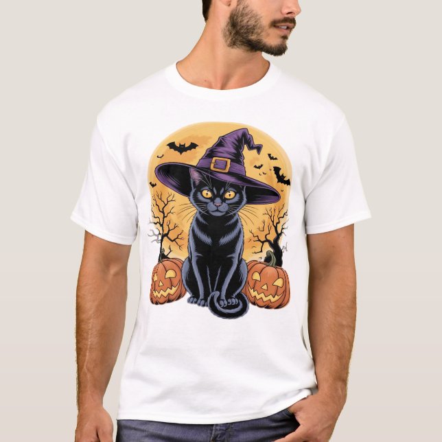 T-shirt essentiel Chat Halloween Citrouille (Devant)