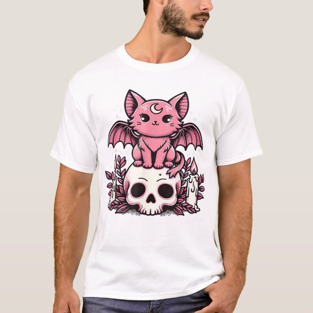 T-Shirt essentiel Chat squelette Halloween (Devant)