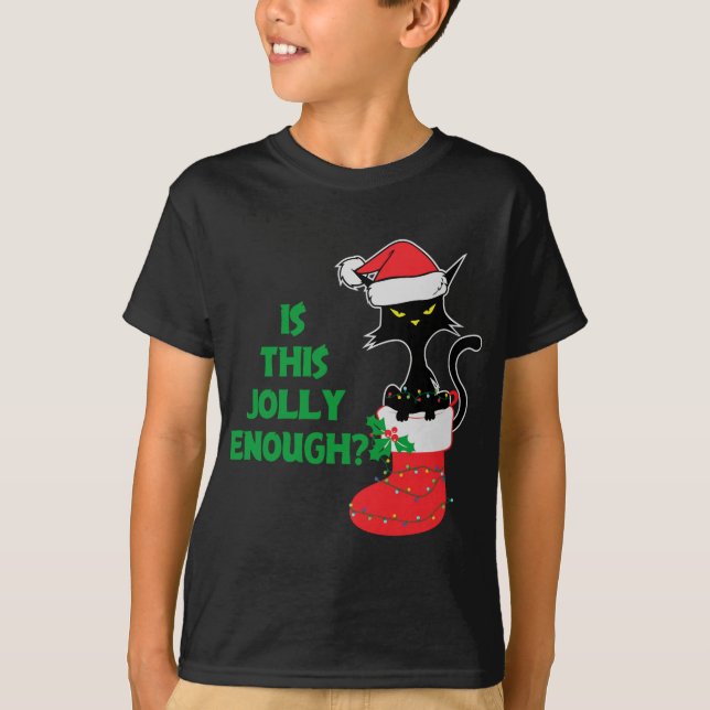 T-shirt Est-ce assez joyeux Chat Funny Feu de Noël Rouge (Devant)