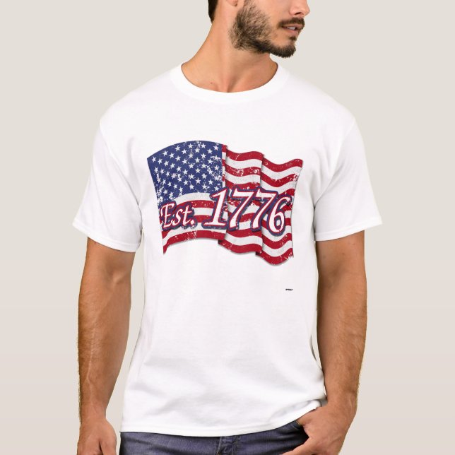 T-shirt Est. Drapeau américain 1776 - en détresse (Devant)