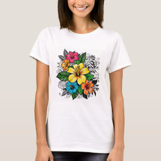 T-shirt Estampe florale moderne pour femmes | multicolore