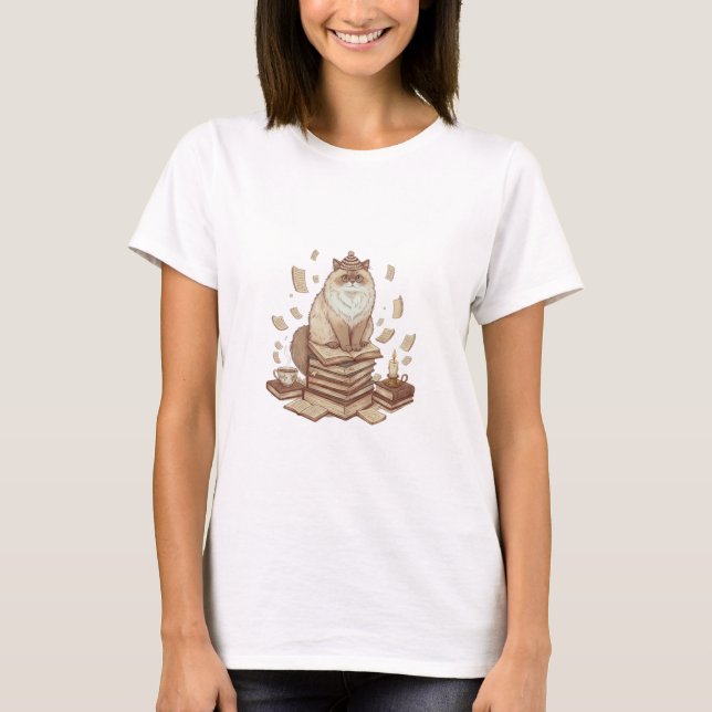 T-shirt esthétique chat bibliophile (Devant)