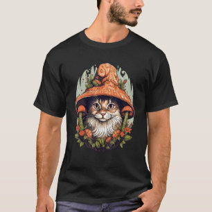 T-shirt Esthétique Cottagecore Chat Champignon