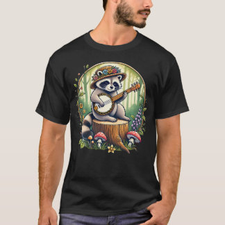 T-shirt Esthétique Cottagecore Raton laveur jouant du banj