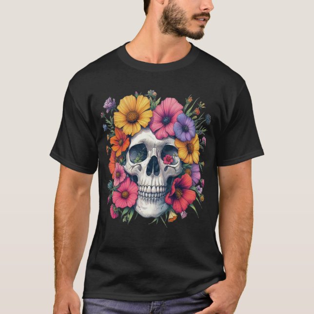 T-shirt Esthétique de crâne floral  (Devant)