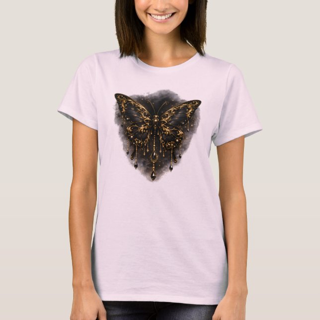 T-shirt Esthétique de mode gothique papillon de luxe sombr (Devant)