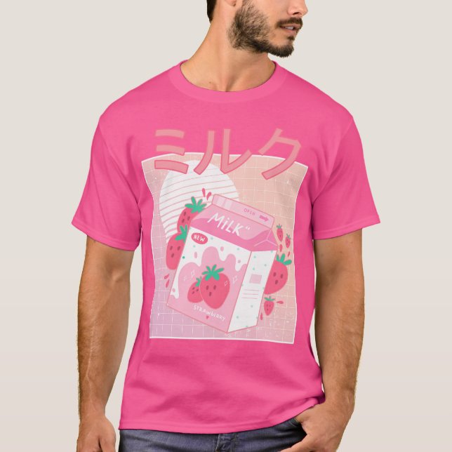 T-shirt Esthétique japonaise Lait de fraise Kawaii Shake (Devant)