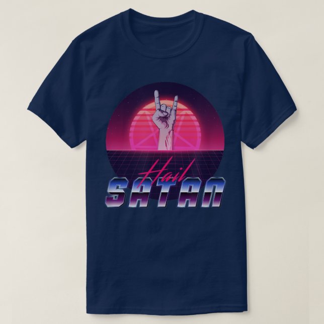 T-shirt Esthétique Synthwave Hail Satan Satanisme  (Design devant)