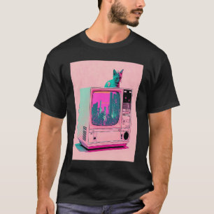 T-shirt Esthétique Vaperwave Chat Glitch Retrowave Synthwa