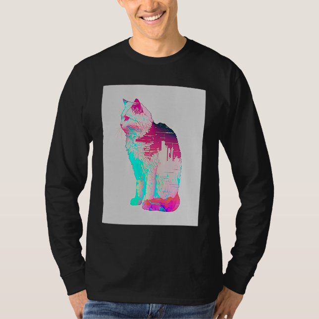 T-shirt Esthétique Vaperwave Chat Glitch Retrowave Synthwa (Devant)