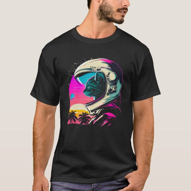 T-shirt Esthétique Vaporwave Space Cat 80s 90s Astronaut 1 (Devant)