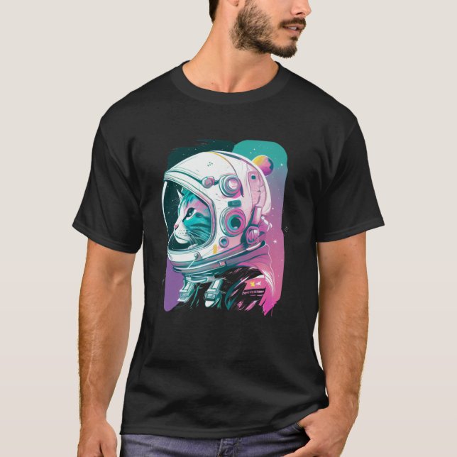 T-shirt Esthétique Vaporwave Space Cat 80s 90s Astronaut P (Devant)