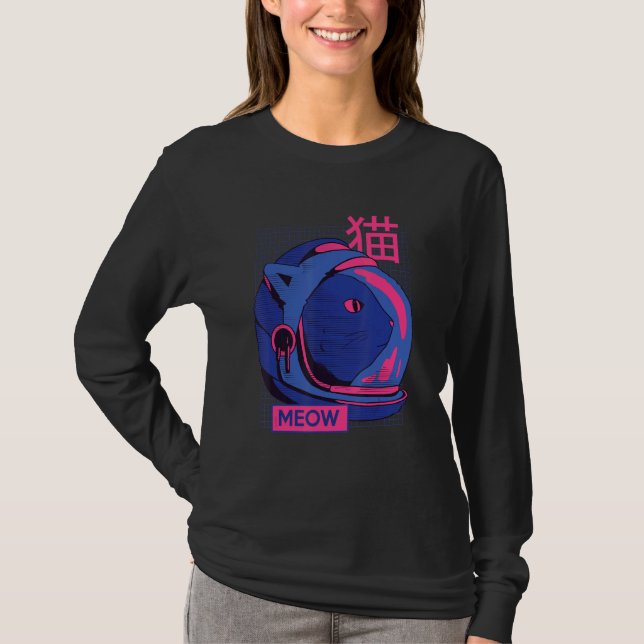 T-shirt Esthétique Vaporwave Space Cat Meow 80s 90s Aesth (Devant)