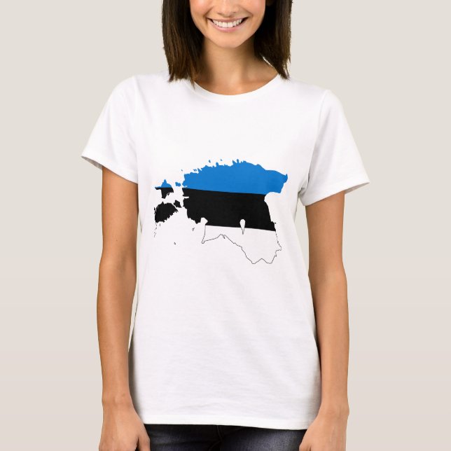 T-SHIRT ESTONIE - CARTE/DRAPEAU/COULEURS/EMBLÈME (Devant)