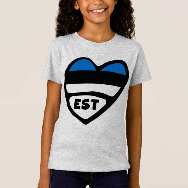 T-Shirt Estonie Code Pays Coeur Drapeau, EST (Devant)