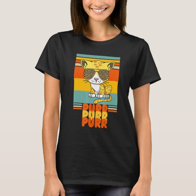 T-shirt Et chat léopard avec lunettes de soleil ronronnant (Devant)