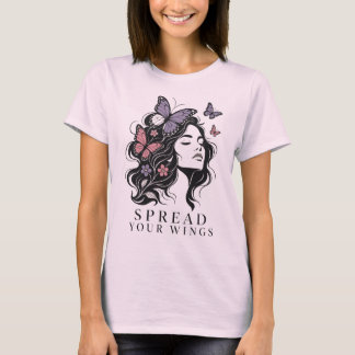 T-shirt Étalez Vos Ailes Femme Papillon Portrait Floral