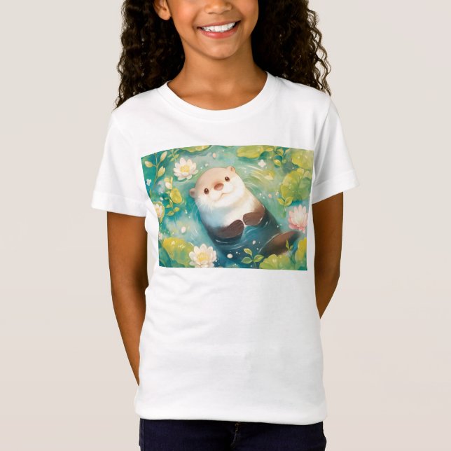 T-Shirt Étang fleuri de loutre (Devant)