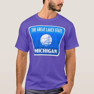 T-shirt État des Grands Lacs Michigan Insigne rétro Bleu