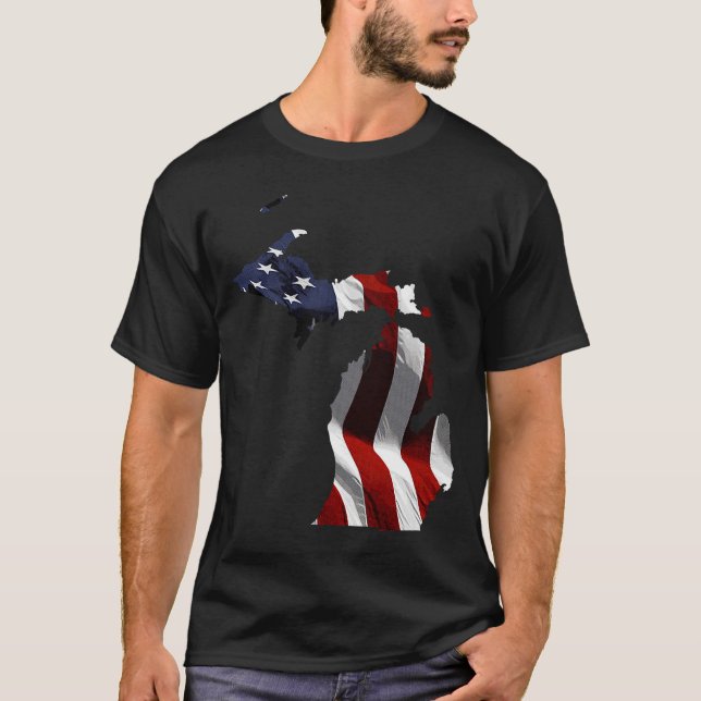 T-shirt État Drapeau Américain Du Michigan (Devant)