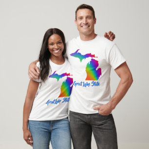 T-shirt État du Grand Lac Michigan coloré arc-en-ciel
