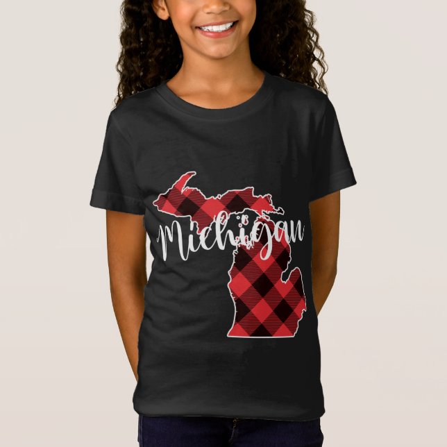 T-Shirt État Du Michigan Carte Buffalo Plaid Christmas MI  (Devant)