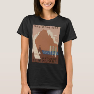 T-shirt État du Montana : tribus indiennes, montagnes, pra