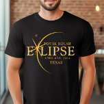 T-shirt État personnalisé moderne 2024 Texas Total Solar E<br><div class="desc">Voici notre t-shirt moderne Black & Gold 2024 Texas Total Solar Eclipse Custom T-Shirt, une pièce élégante et commémorative pour cet événement céleste rare. cette chemise capture l'élégance et l'excitation de l'éclipse solaire totale. Avec l'année 2024 courageusement affichée, ainsi que l'emplacement du Texas, il sert de garde intemporelle de ce...</div>
