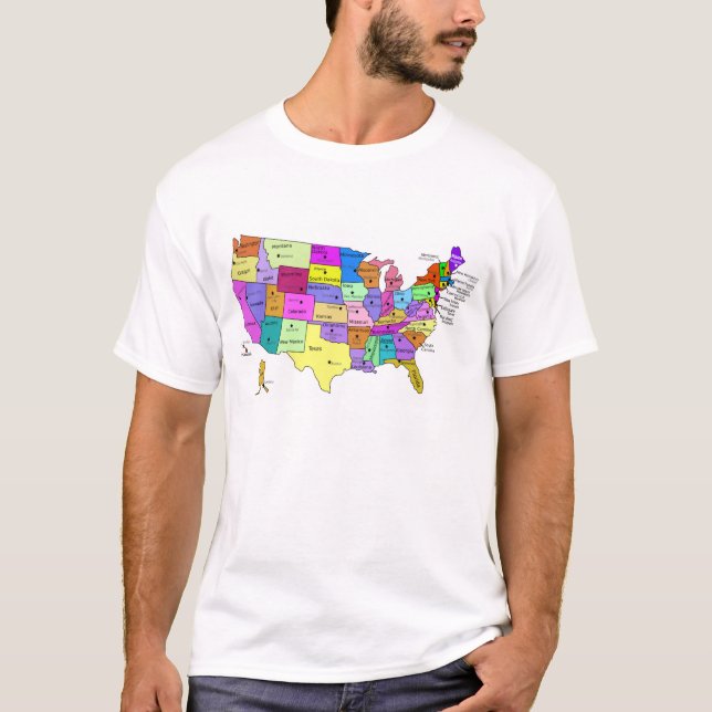 T-shirt États des États-Unis labellisés avec des capitales (Devant)