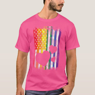 T-shirt États-Unis American Flag Hearts LGBTQ Rainbow Flag