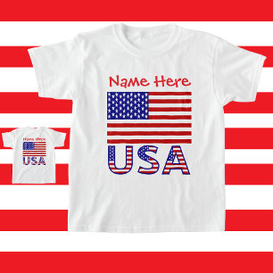 T-shirt Etats-Unis Amérique Rouge Personnalisée fille