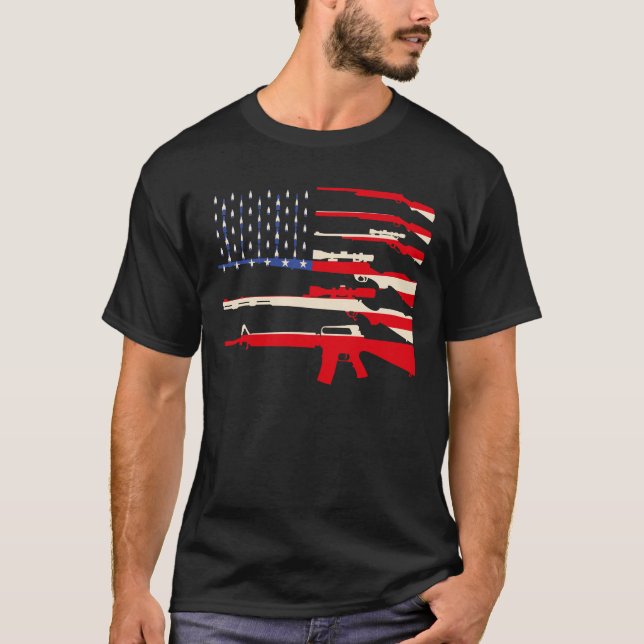 T-shirt Etats-Unis Armes à Drapeau Armes à Fusils 2A Amend (Devant)