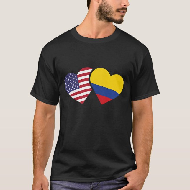 T-shirt Etats-Unis Colombie Drapeau Coeur Colombien Amour  (Devant)