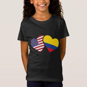 T-Shirt Etats-Unis Colombie Drapeau Coeur Colombien Amour