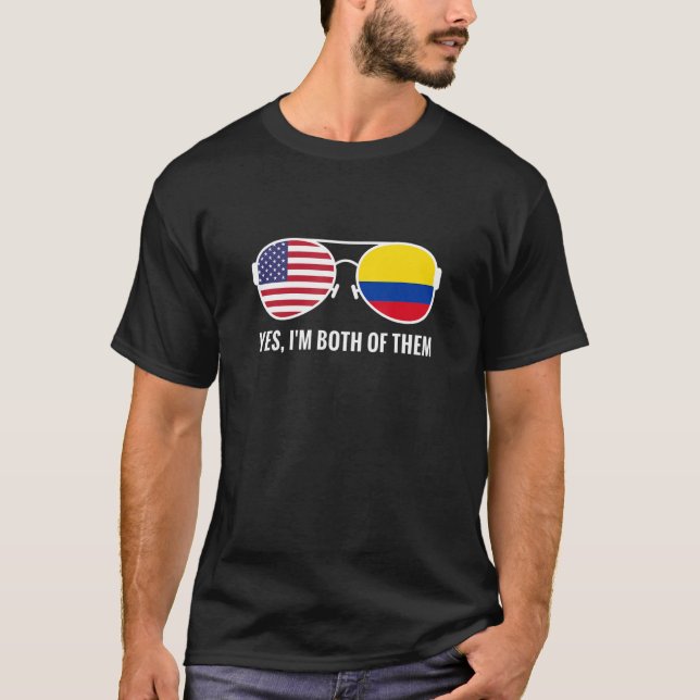T-shirt États-Unis Colombie Lunettes de soleil drapeau Col (Devant)