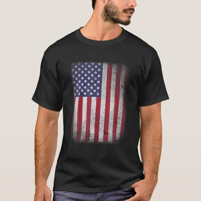 T-shirt États-Unis Drapeau 4 juillet Américain Rouge Blanc (Devant)