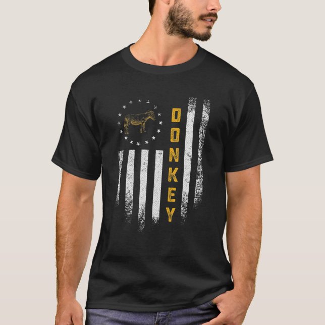T-shirt États-Unis Drapeau Amant Drôle Mule Animal Farming (Devant)