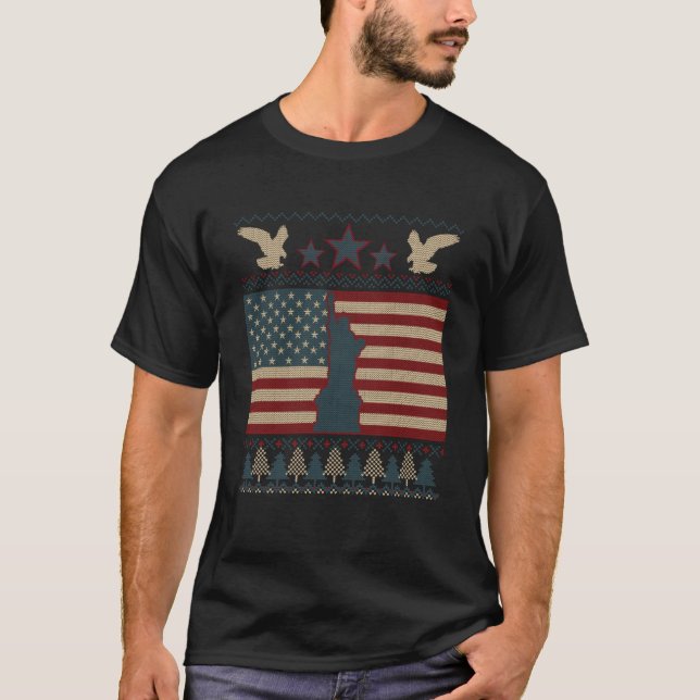 T-shirt États-Unis Drapeau Patriotique laide de Noël Aigle (Devant)