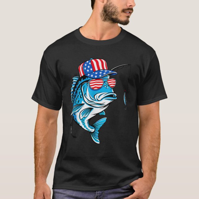 T-shirt États-Unis Drapeau Pêcheur Américain Pêcheur Poiss (Devant)