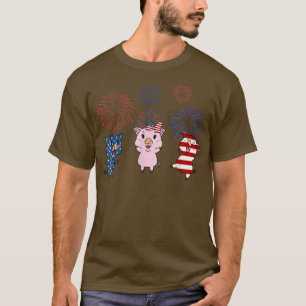 T-shirt États-Unis Drapeau Pig feux d'artifice Patriotique